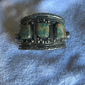 Silver Cuff Bracelet with Turquoise Stones